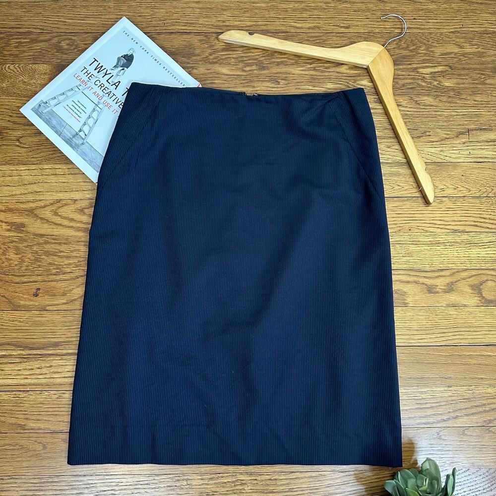 J. Crew Navy Pinstripe Wool Pencil Skirt